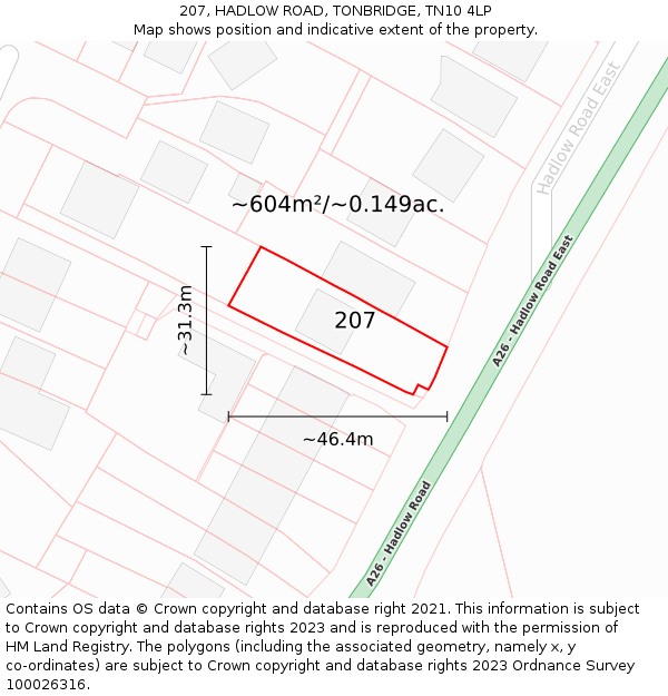 207, HADLOW ROAD, TONBRIDGE, TN10 4LP: Plot and title map