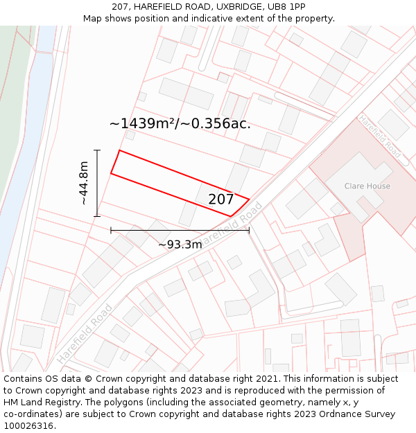 207, HAREFIELD ROAD, UXBRIDGE, UB8 1PP: Plot and title map