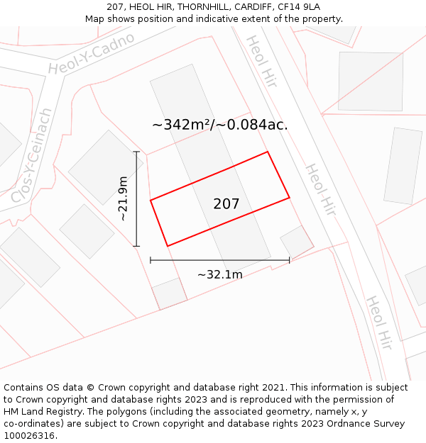 207, HEOL HIR, THORNHILL, CARDIFF, CF14 9LA: Plot and title map