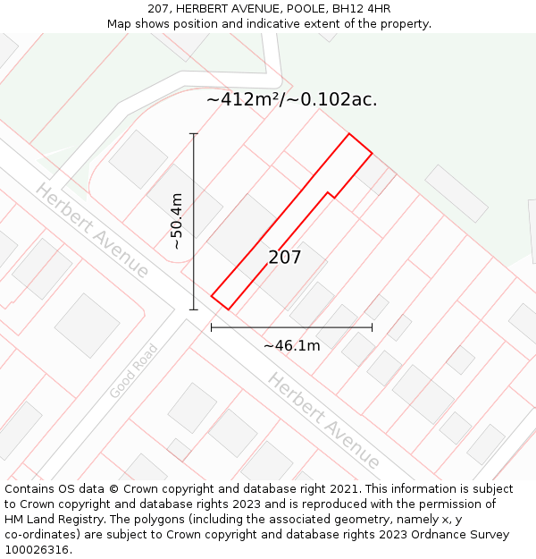 207, HERBERT AVENUE, POOLE, BH12 4HR: Plot and title map