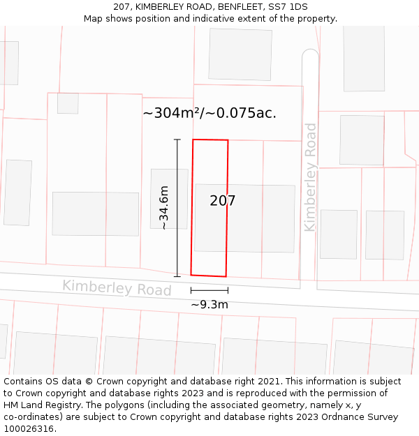 207, KIMBERLEY ROAD, BENFLEET, SS7 1DS: Plot and title map