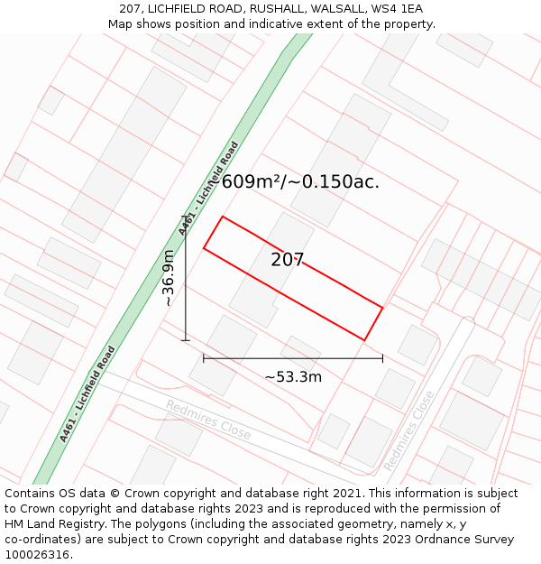 207, LICHFIELD ROAD, RUSHALL, WALSALL, WS4 1EA: Plot and title map