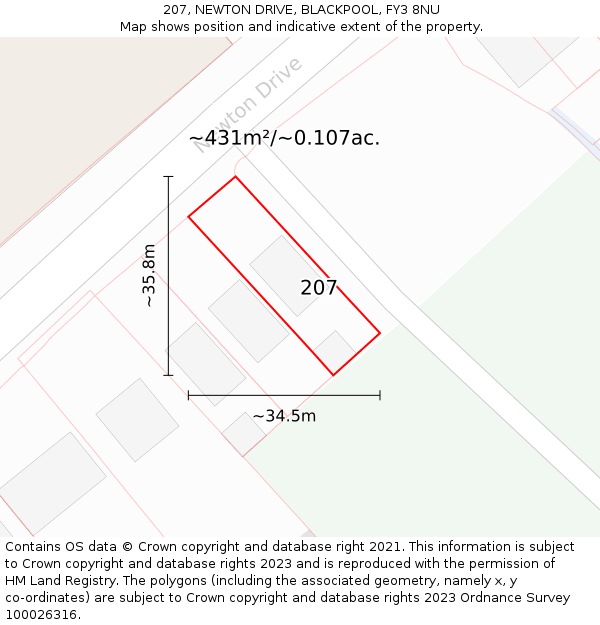 207, NEWTON DRIVE, BLACKPOOL, FY3 8NU: Plot and title map
