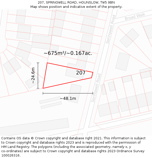 207, SPRINGWELL ROAD, HOUNSLOW, TW5 9BN: Plot and title map