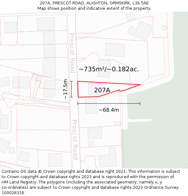 207A, PRESCOT ROAD, AUGHTON, ORMSKIRK, L39 5AE: Plot and title map