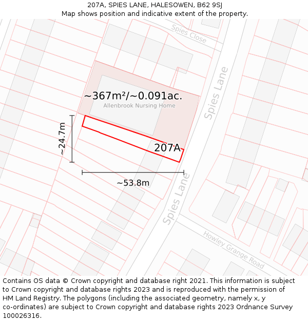 207A, SPIES LANE, HALESOWEN, B62 9SJ: Plot and title map
