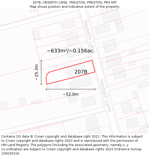 207B, HESKETH LANE, TARLETON, PRESTON, PR4 6AT: Plot and title map