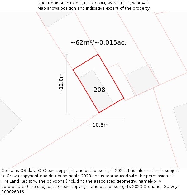 208, BARNSLEY ROAD, FLOCKTON, WAKEFIELD, WF4 4AB: Plot and title map