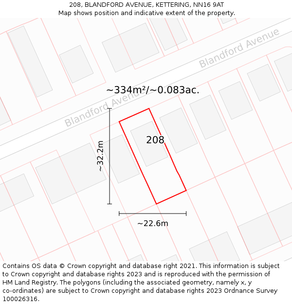 208, BLANDFORD AVENUE, KETTERING, NN16 9AT: Plot and title map