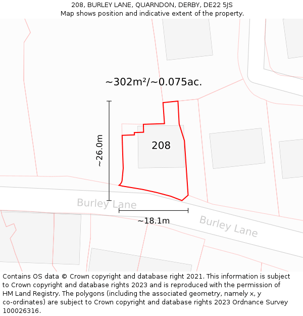 208, BURLEY LANE, QUARNDON, DERBY, DE22 5JS: Plot and title map