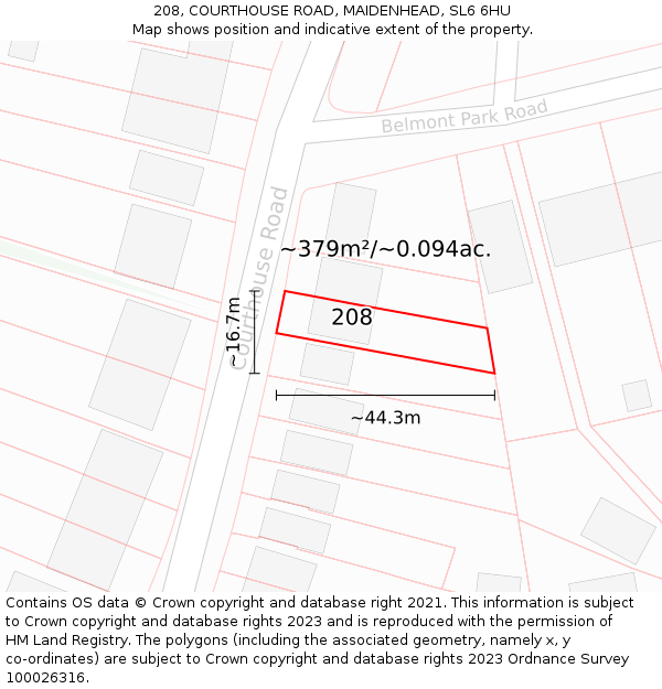 208, COURTHOUSE ROAD, MAIDENHEAD, SL6 6HU: Plot and title map