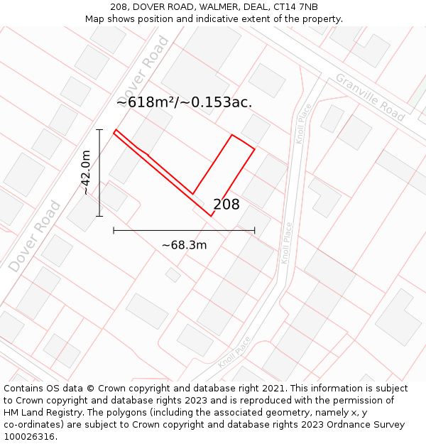 208, DOVER ROAD, WALMER, DEAL, CT14 7NB: Plot and title map