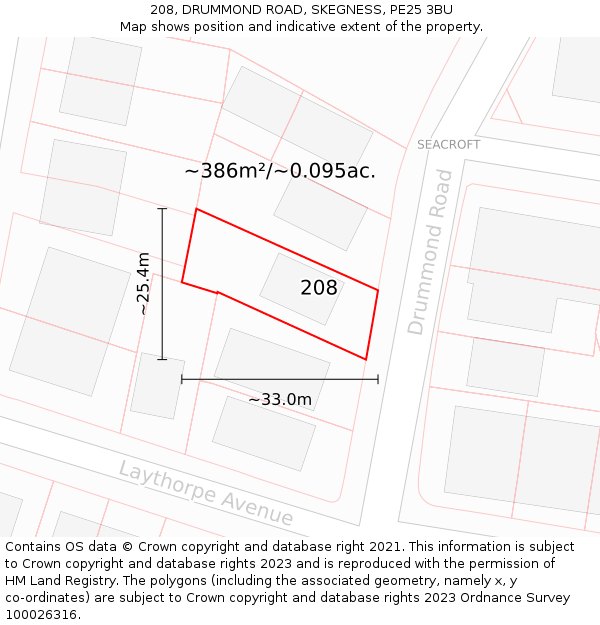 208, DRUMMOND ROAD, SKEGNESS, PE25 3BU: Plot and title map