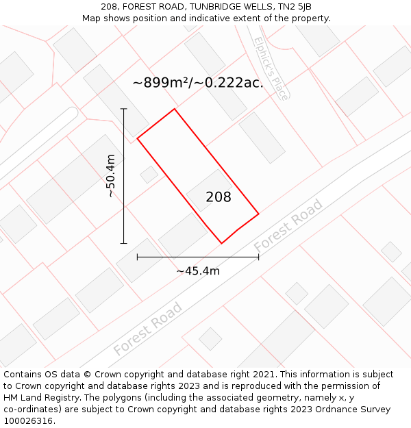 208, FOREST ROAD, TUNBRIDGE WELLS, TN2 5JB: Plot and title map