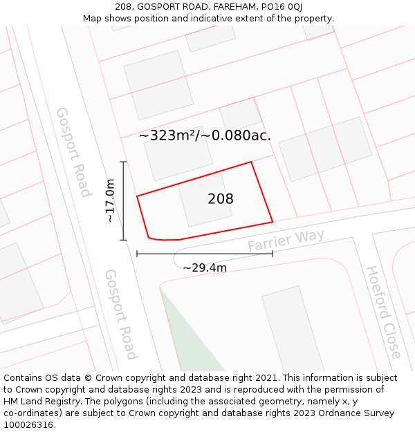 208, GOSPORT ROAD, FAREHAM, PO16 0QJ: Plot and title map