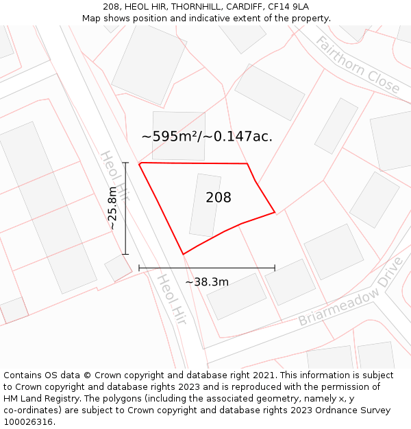 208, HEOL HIR, THORNHILL, CARDIFF, CF14 9LA: Plot and title map
