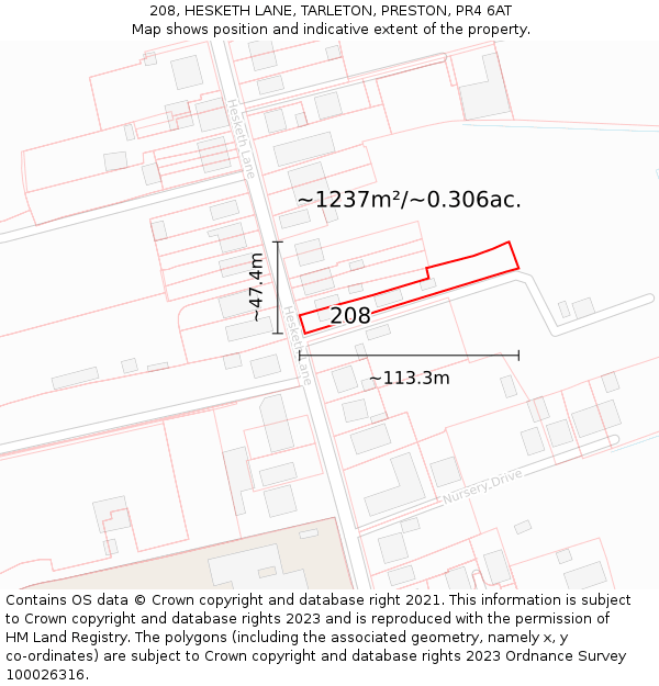 208, HESKETH LANE, TARLETON, PRESTON, PR4 6AT: Plot and title map