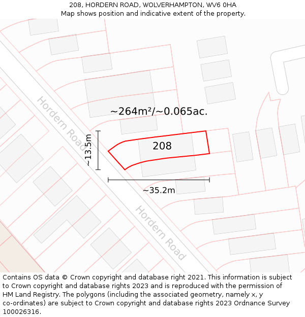 208, HORDERN ROAD, WOLVERHAMPTON, WV6 0HA: Plot and title map
