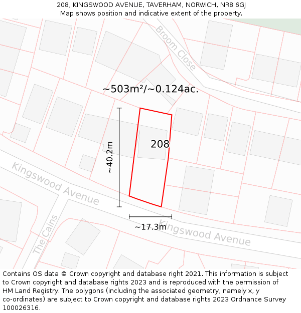 208, KINGSWOOD AVENUE, TAVERHAM, NORWICH, NR8 6GJ: Plot and title map