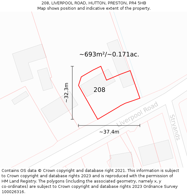 208, LIVERPOOL ROAD, HUTTON, PRESTON, PR4 5HB: Plot and title map