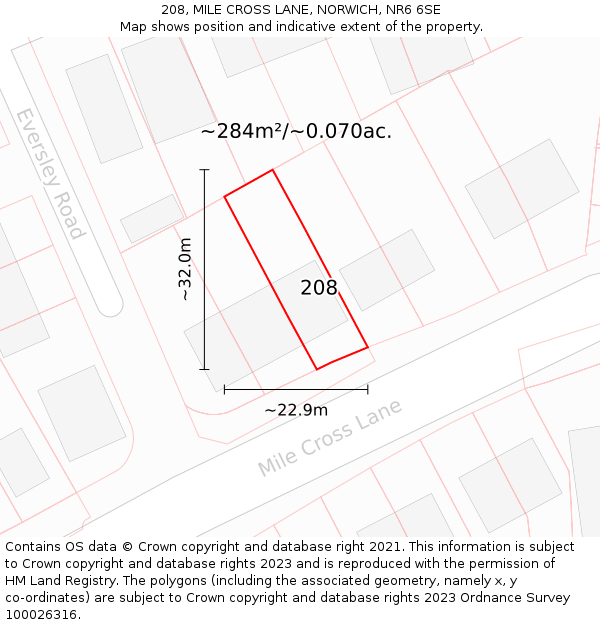 208, MILE CROSS LANE, NORWICH, NR6 6SE: Plot and title map
