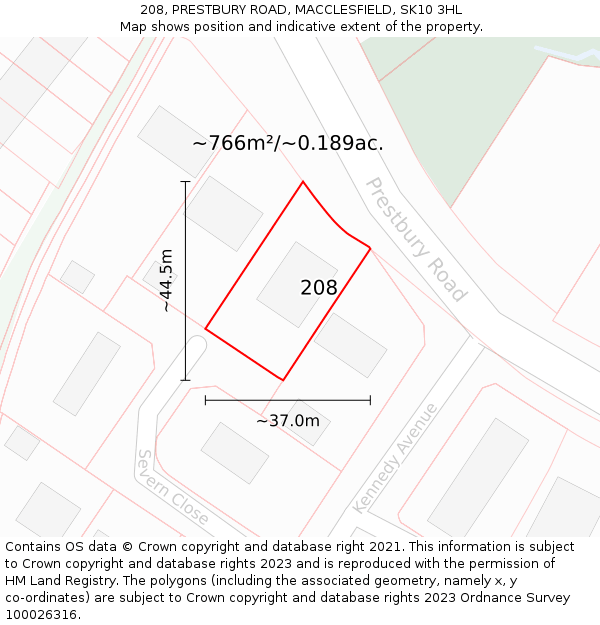 208, PRESTBURY ROAD, MACCLESFIELD, SK10 3HL: Plot and title map