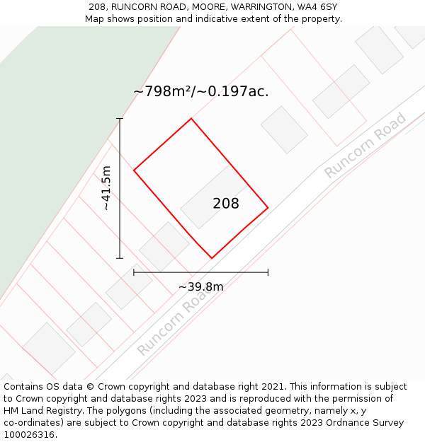 208, RUNCORN ROAD, MOORE, WARRINGTON, WA4 6SY: Plot and title map