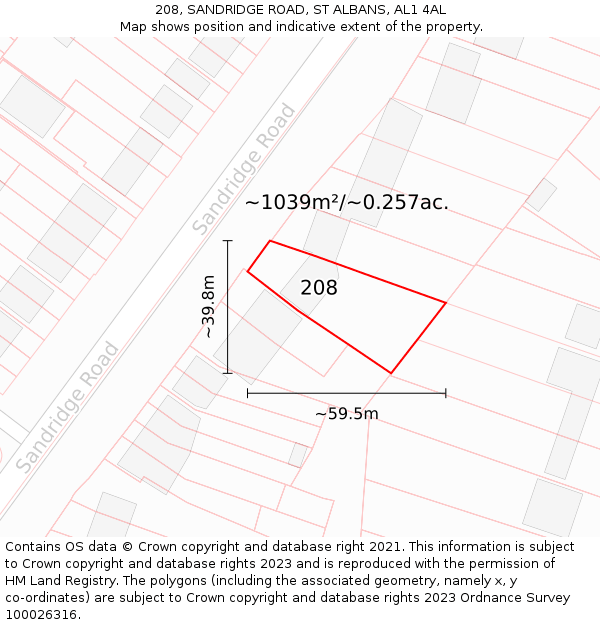 208, SANDRIDGE ROAD, ST ALBANS, AL1 4AL: Plot and title map