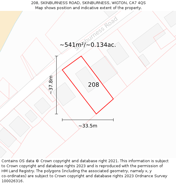 208, SKINBURNESS ROAD, SKINBURNESS, WIGTON, CA7 4QS: Plot and title map