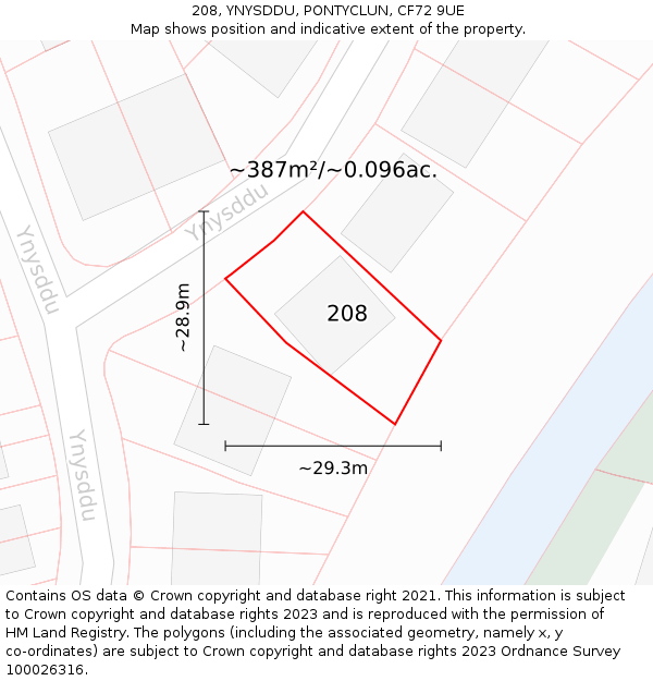 208, YNYSDDU, PONTYCLUN, CF72 9UE: Plot and title map