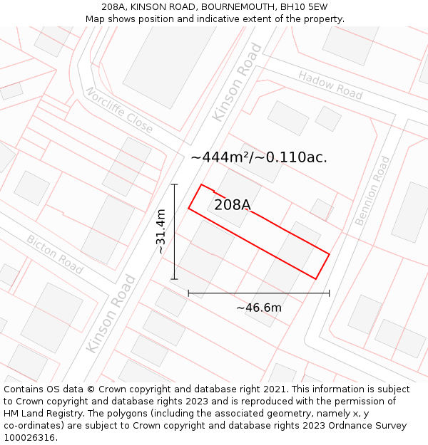 208A, KINSON ROAD, BOURNEMOUTH, BH10 5EW: Plot and title map