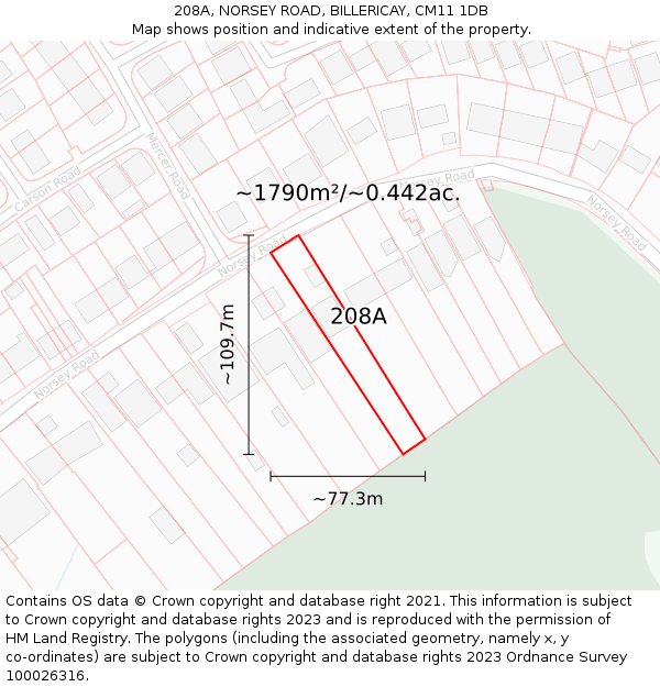 208A, NORSEY ROAD, BILLERICAY, CM11 1DB: Plot and title map
