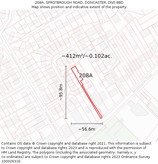 208A, SPROTBROUGH ROAD, DONCASTER, DN5 8BD: Plot and title map