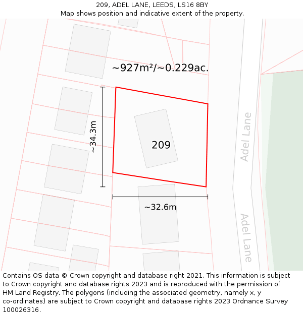 209, ADEL LANE, LEEDS, LS16 8BY: Plot and title map