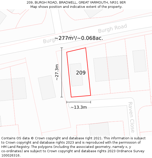 209, BURGH ROAD, BRADWELL, GREAT YARMOUTH, NR31 9ER: Plot and title map