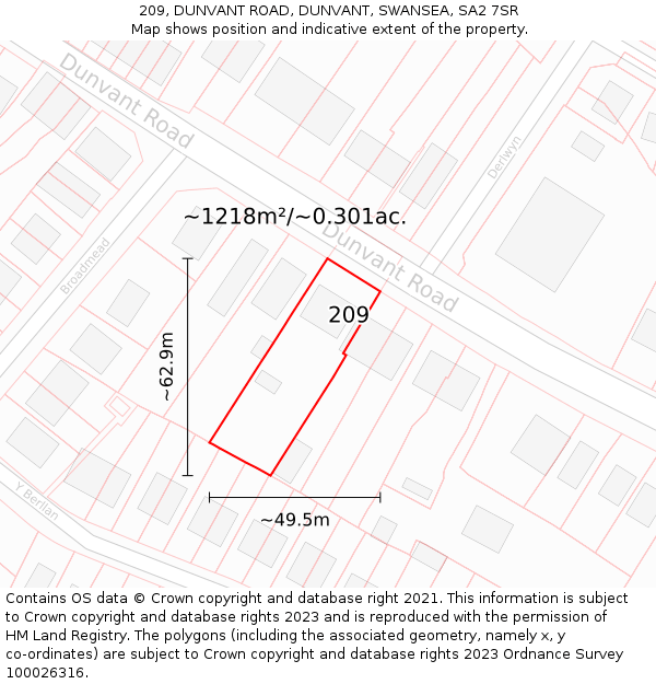 209, DUNVANT ROAD, DUNVANT, SWANSEA, SA2 7SR: Plot and title map