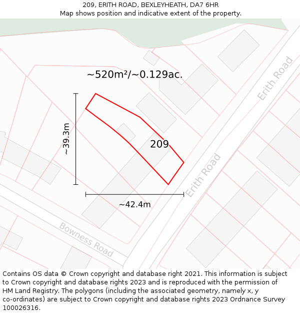 209, ERITH ROAD, BEXLEYHEATH, DA7 6HR: Plot and title map