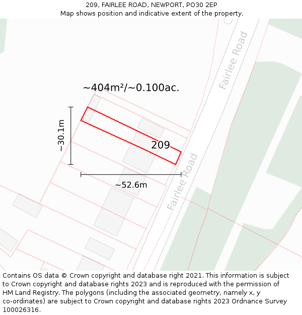 209, FAIRLEE ROAD, NEWPORT, PO30 2EP: Plot and title map