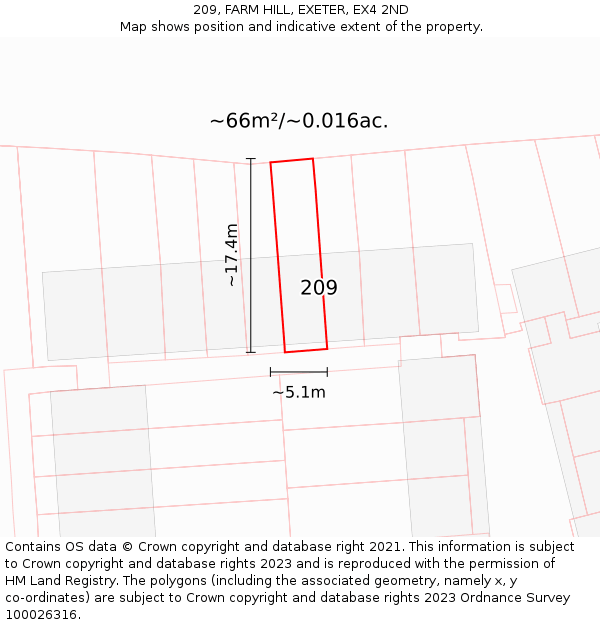 209, FARM HILL, EXETER, EX4 2ND: Plot and title map