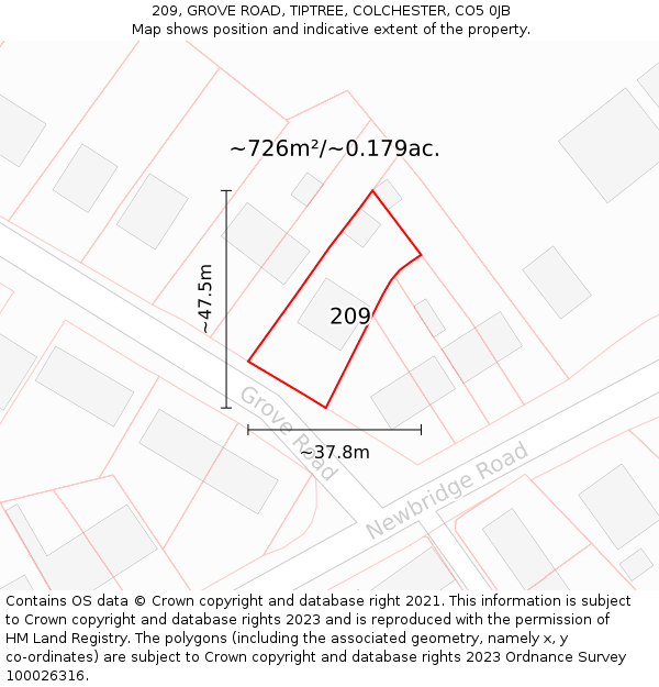 209, GROVE ROAD, TIPTREE, COLCHESTER, CO5 0JB: Plot and title map