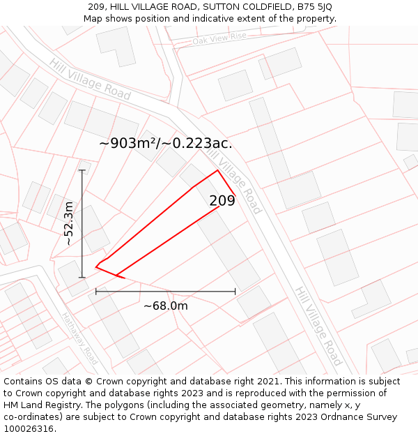 209, HILL VILLAGE ROAD, SUTTON COLDFIELD, B75 5JQ: Plot and title map