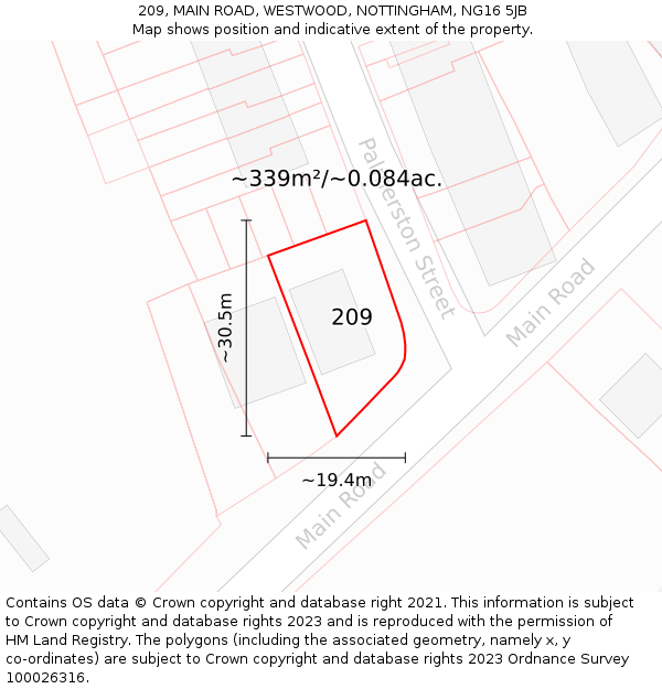 209, MAIN ROAD, WESTWOOD, NOTTINGHAM, NG16 5JB: Plot and title map