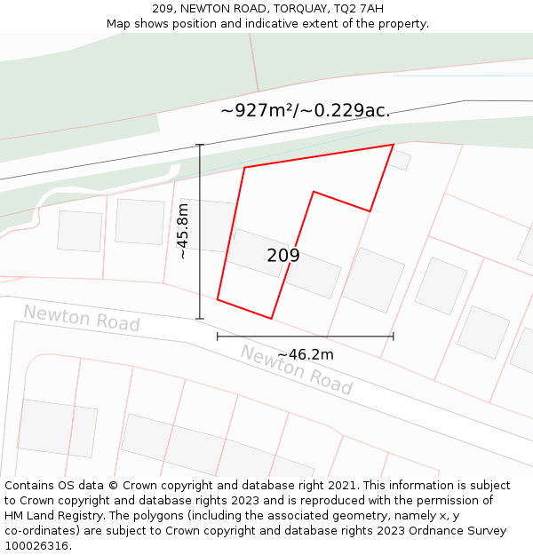 209, NEWTON ROAD, TORQUAY, TQ2 7AH: Plot and title map