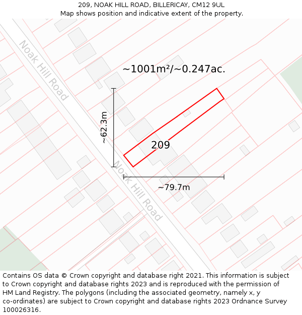 209, NOAK HILL ROAD, BILLERICAY, CM12 9UL: Plot and title map