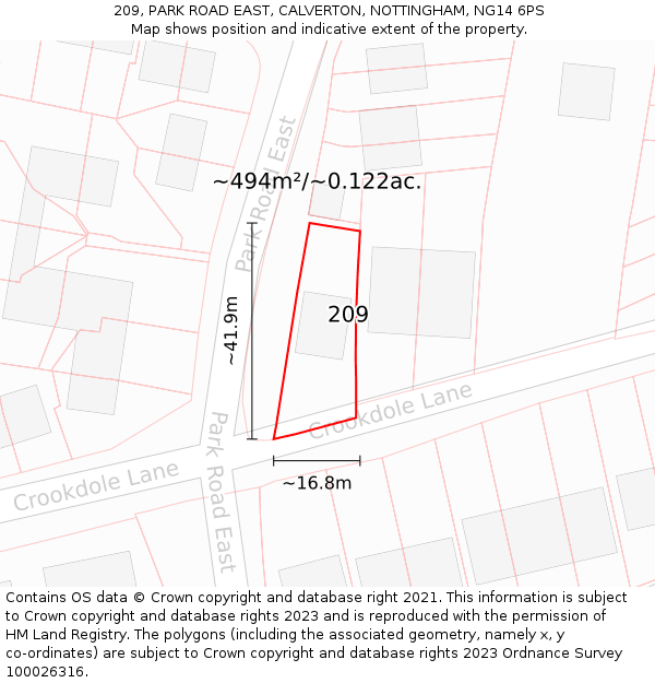 209, PARK ROAD EAST, CALVERTON, NOTTINGHAM, NG14 6PS: Plot and title map