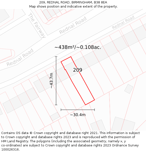 209, REDNAL ROAD, BIRMINGHAM, B38 8EA: Plot and title map