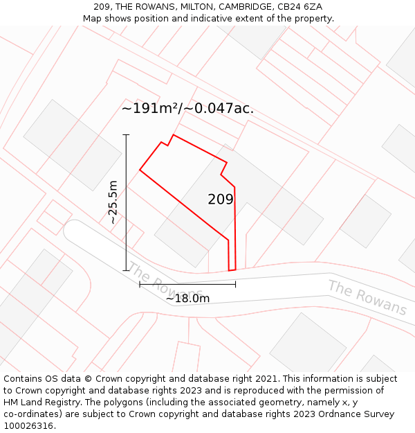 209, THE ROWANS, MILTON, CAMBRIDGE, CB24 6ZA: Plot and title map