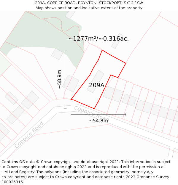 209A, COPPICE ROAD, POYNTON, STOCKPORT, SK12 1SW: Plot and title map