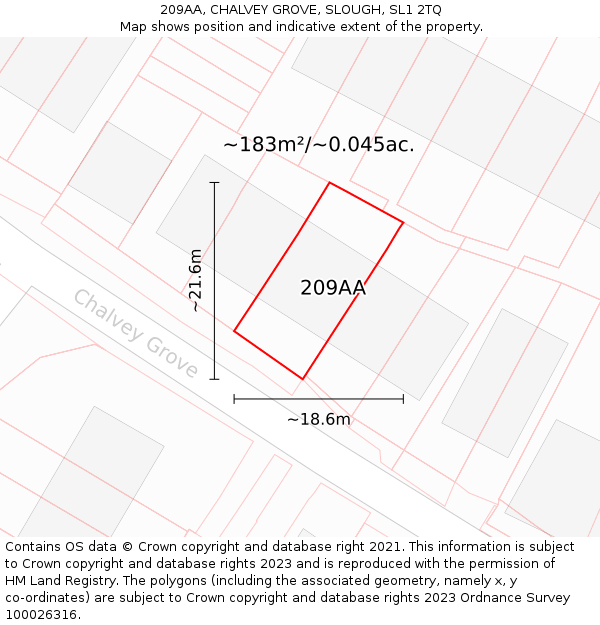 209AA, CHALVEY GROVE, SLOUGH, SL1 2TQ: Plot and title map
