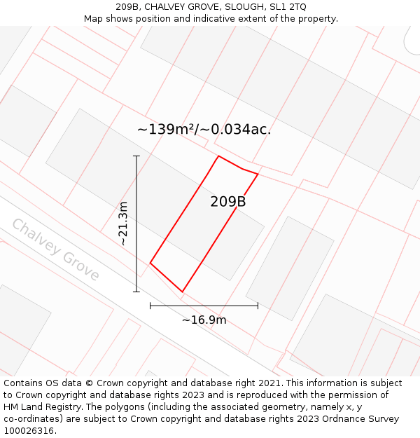 209B, CHALVEY GROVE, SLOUGH, SL1 2TQ: Plot and title map